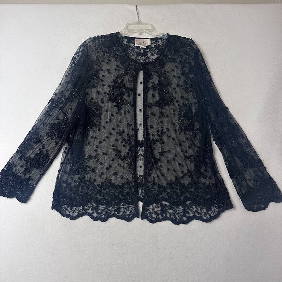 Vtg 90s Laurence Kazar‎ 2X black beaded open blouse top whimsigoth Nicks formal - Picture 1 of 8